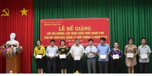 ThS. Nguyễn Thanh Thuyên - Phó Bí thư Đảng ủy, Phó Hiệu trưởng trao Giấy chứng nhận hoàn thành chương trình bồi dưỡng cho học viên