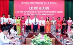PGS,TS Nguyễn Duy Bắc trao chứng chỉ bồi dưỡng cho các đồng chí học viên